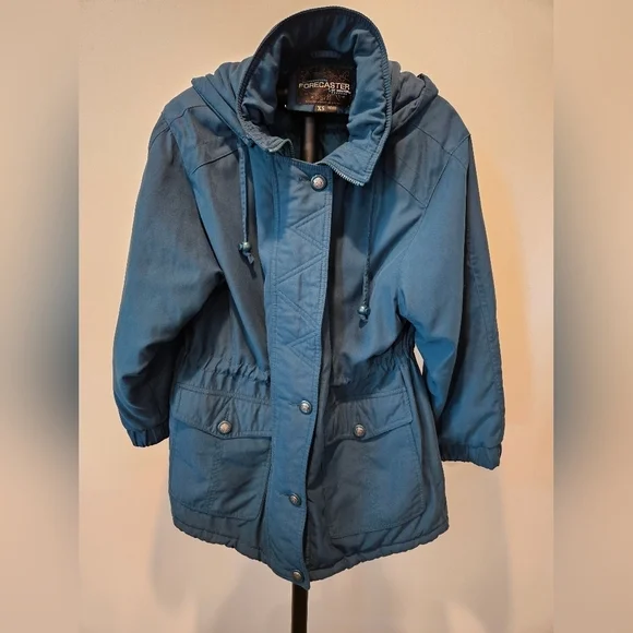 FORECASTER OF BOSTON VINTAGE WOMEN'S TEAL INSULATED HOODED COAT SIZE XS  PETITE